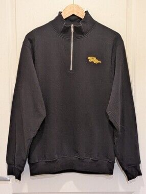 GUC Le Crocodile M Half Zip Black Cotton Blend Sweatshirt with Gold Embroidery